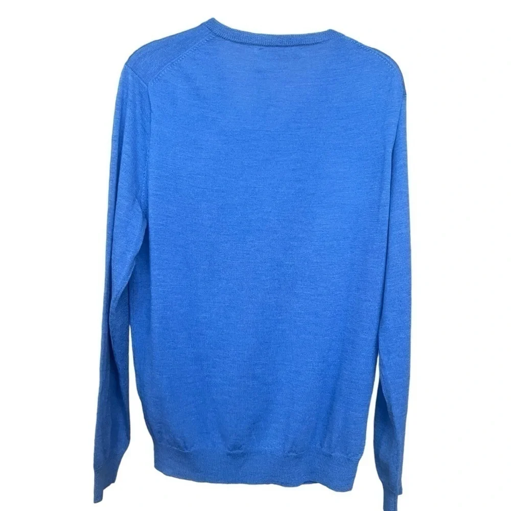 J. Crew 100% Merino Wool Blue V-neck Men's Sz Large Long Sleeve Pullover Sweater